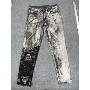 Rue21 Premium Mens 32 Distressed Acid Wash Bandana Patch Jeans Streetwear Y2K